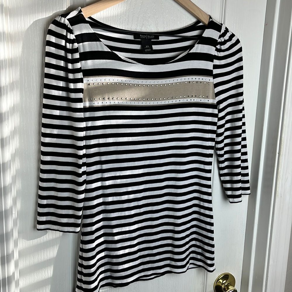 White House Black Market WHBM 3/4 Sleeve Striped Sequined Shirt‎ Size XS